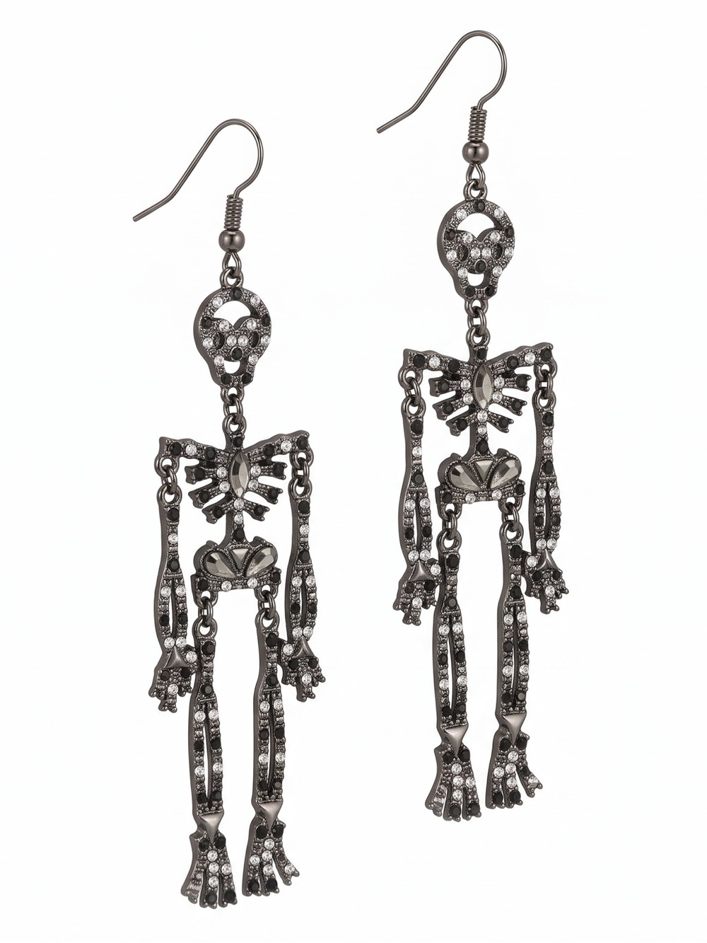 Black Crystal Skeleton Drop Earrings - Women Jewelry